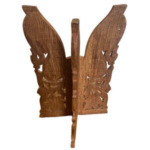 Vintage Carved Wooden Nature Inspired Plant Stand Small Table 3 Legs